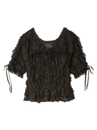 Boho Lace Textured Puff Sleeve Blouse in CHARCOAL GRAY, Premium Fashionable Women's Tops Collection at SNIDEL USA.