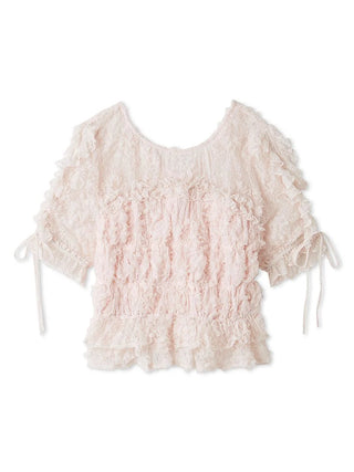 Boho Lace Textured Puff Sleeve Blouse in PINK, Premium Fashionable Women's Tops Collection at SNIDEL USA.