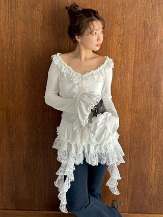 Tiered Frill Cut-and-Sew Pullover