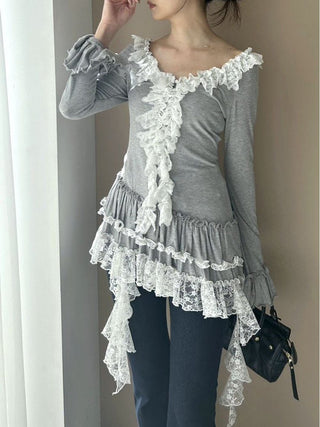 Tiered Frill Cut-and-Sew Pullover