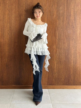 Tiered Frill Cut-and-Sew Pullover