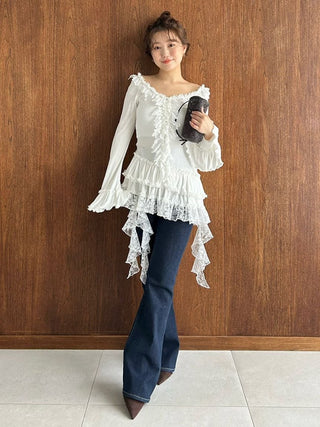 Tiered Frill Cut-and-Sew Pullover