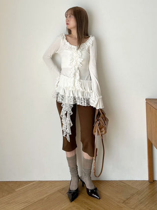 Tiered Frill Cut-and-Sew Pullover