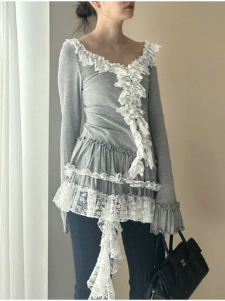 Tiered Frill Cut-and-Sew Pullover