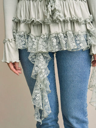 Tiered Frill Cut-and-Sew Pullover
