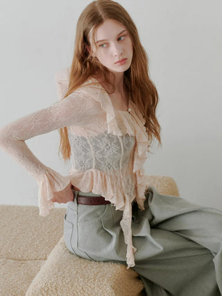 Cut Lace Ruffle Pullover