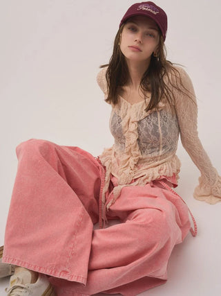 Cut Lace Ruffle Pullover