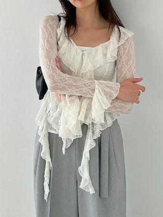 Cut Lace Ruffle Pullover