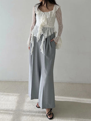 Cut Lace Ruffle Pullover