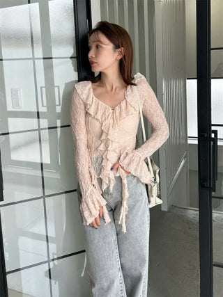 Cut Lace Ruffle Pullover