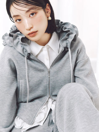 Bonded Ruffle Short Zip Hoodie