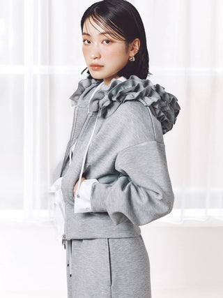 Bonded Ruffle Short Zip Hoodie