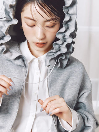 Bonded Ruffle Short Zip Hoodie