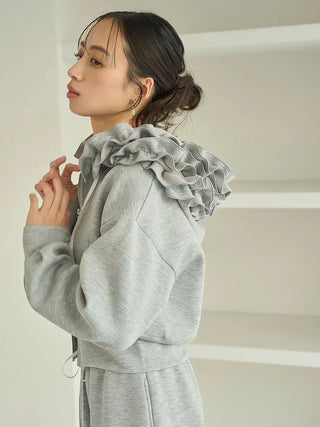 Bonded Ruffle Short Zip Hoodie