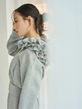 Bonded Ruffle Short Zip Hoodie