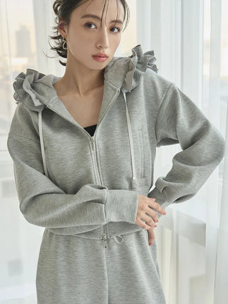 Bonded Ruffle Short Zip Hoodie
