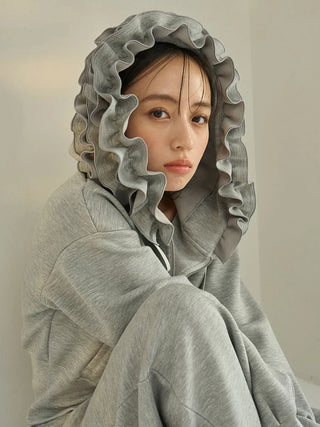 Bonded Ruffle Short Zip Hoodie