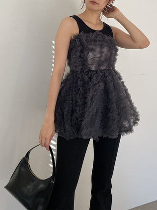 Embroidered Tulle Peplum Bustier Top
