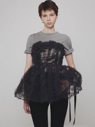 Embroidered Tulle Peplum Bustier Top