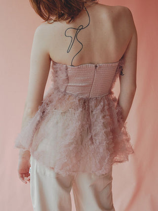 Embroidered Tulle Peplum Bustier Top