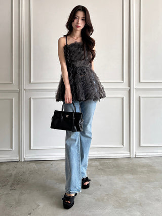 Embroidered Tulle Peplum Bustier Top