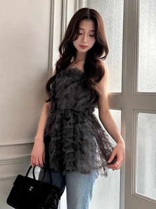 Embroidered Tulle Peplum Bustier Top