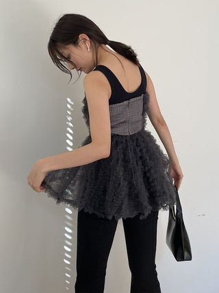 Embroidered Tulle Peplum Bustier Top