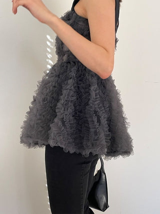 Embroidered Tulle Peplum Bustier Top