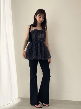 Embroidered Tulle Peplum Bustier Top