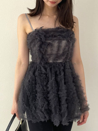 Embroidered Tulle Peplum Bustier Top