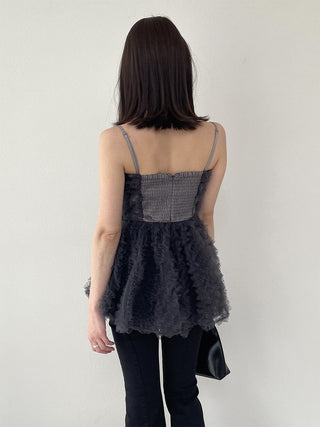 Embroidered Tulle Peplum Bustier Top