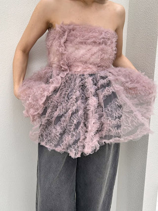 Embroidered Tulle Peplum Bustier Top