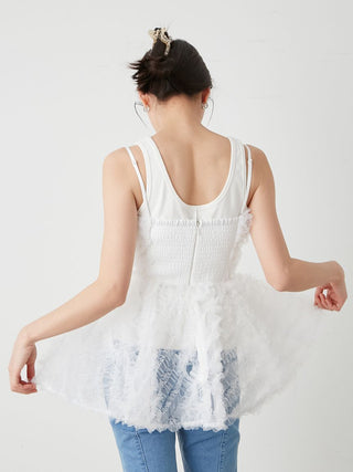 Embroidered Tulle Peplum Bustier Top