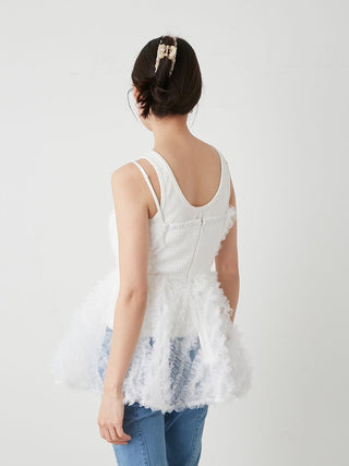 Embroidered Tulle Peplum Bustier Top