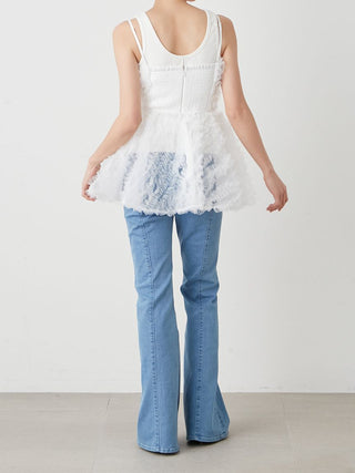 Embroidered Tulle Peplum Bustier Top