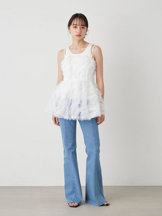 Embroidered Tulle Peplum Bustier Top