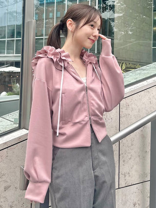 Ruffle Detail Zip-Up Hoodie