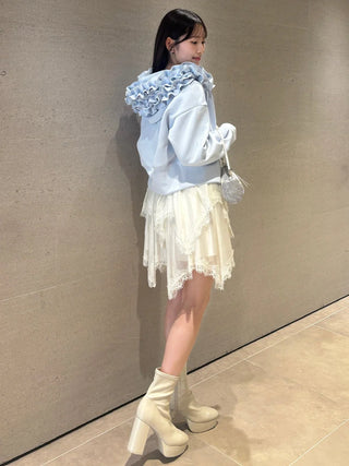 Ruffle Detail Zip-Up Hoodie