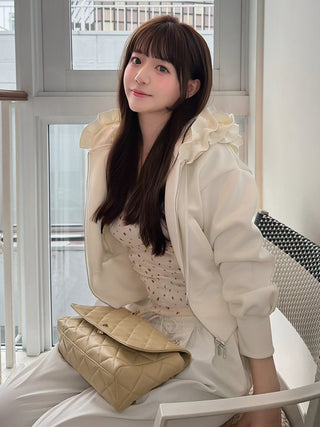 Ruffle Detail Zip-Up Hoodie