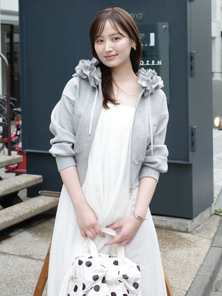Ruffle Detail Zip-Up Hoodie