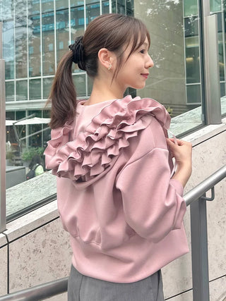 Ruffle Detail Zip-Up Hoodie