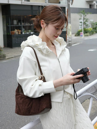 Ruffle Detail Zip-Up Hoodie