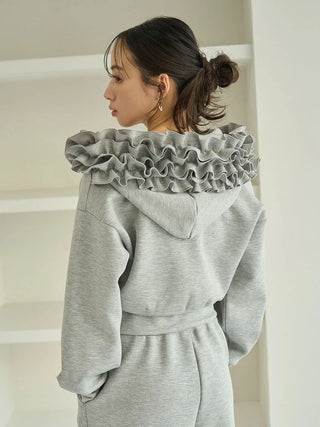 Ruffle Detail Zip-Up Hoodie