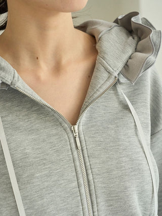 Ruffle Detail Zip-Up Hoodie