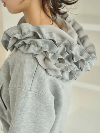Ruffle Detail Zip-Up Hoodie