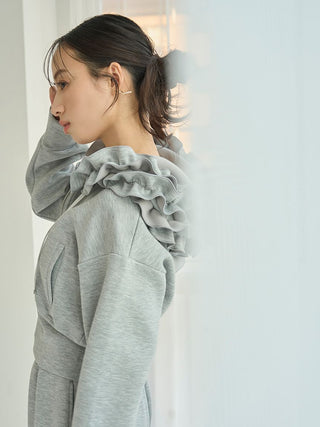 Ruffle Detail Zip-Up Hoodie