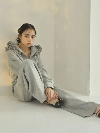 Ruffle Detail Zip-Up Hoodie