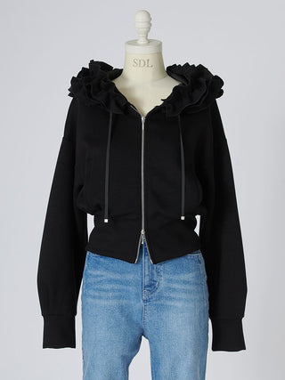 Ruffle Detail Zip-Up Hoodie
