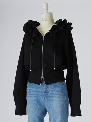 Ruffle Detail Zip-Up Hoodie