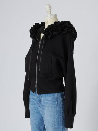 Ruffle Detail Zip-Up Hoodie